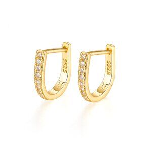 Micro Pavé Huggie Hoop Earrings – Sterling Silver (18K Gold)